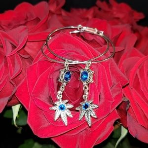 Sliver  Laced weedleaf Earrings with rhinestones